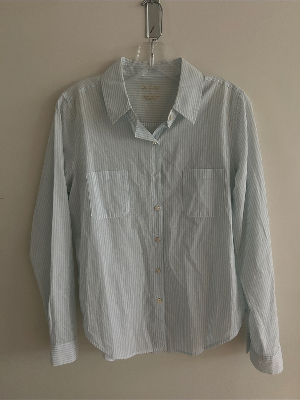 Lilly Pulitzer Light Blue & White Striped Button-Down Shirt